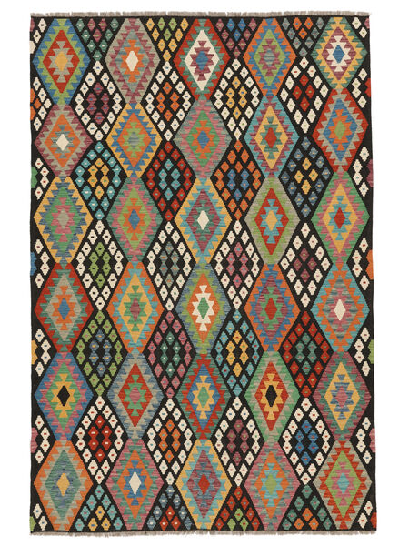 絨毯 キリム アフガン オールド スタイル 207X312 ブラック/ダークレッド (ウール, アフガニスタン)