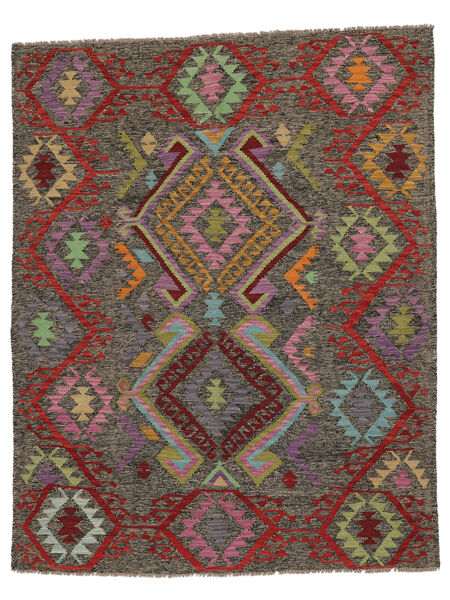  Orientalischer Kelim Afghan Old Stil Teppich 155X194 Schwarz/Dunkelrot Wolle, Afghanistan Carpetvista