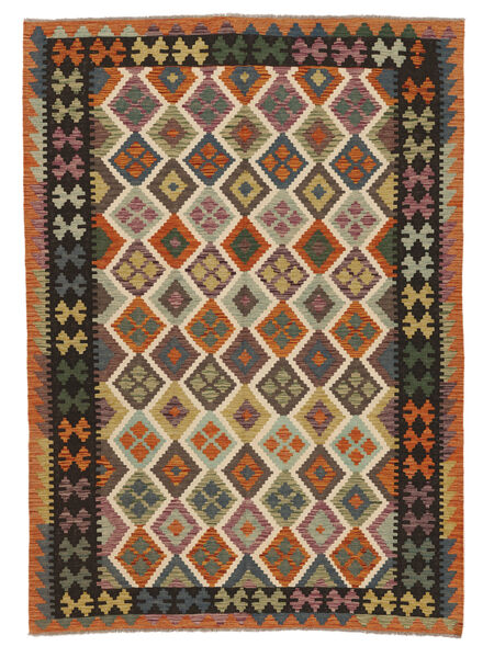  175X245 Kelim Afghan Old Stil Teppich Braun/Schwarz Afghanistan Carpetvista