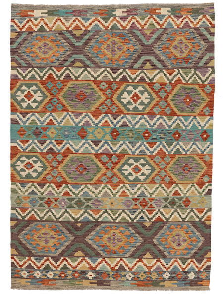 176X244 Kilim Afghan Old Style Rug Oriental Green/Brown (Wool, Afghanistan) Carpetvista