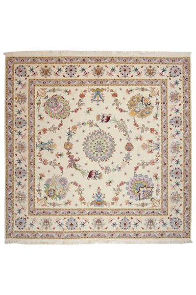 Täbriz 50 Raj Mit Seide Teppich 203X203 Quadratisch Beige/Braun Wolle, Persien/Iran