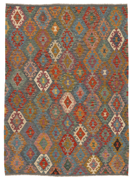  Orientalisk Kelim Afghan Old Style Matta 180X247 Brun/Mörkgrön Ull, Afghanistan Carpetvista