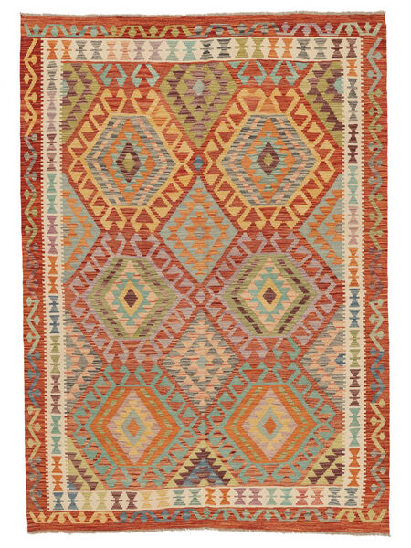 177X249 Tappeto Kilim Afghan Old Style Orientale Marrone/Verde (Lana, Afghanistan) Carpetvista