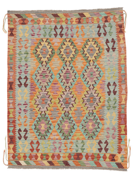 151X200 絨毯 キリム アフガン オールド スタイル オリエンタル グリーン/茶色 (ウール, アフガニスタン) Carpetvista