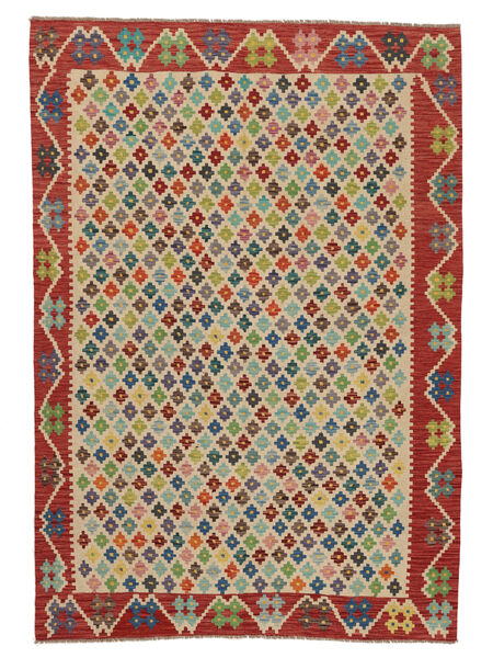  Orientalsk Kelim Afghan Old Style Teppe 177X252 Brun/Mørk Rød Ull, Afghanistan Carpetvista