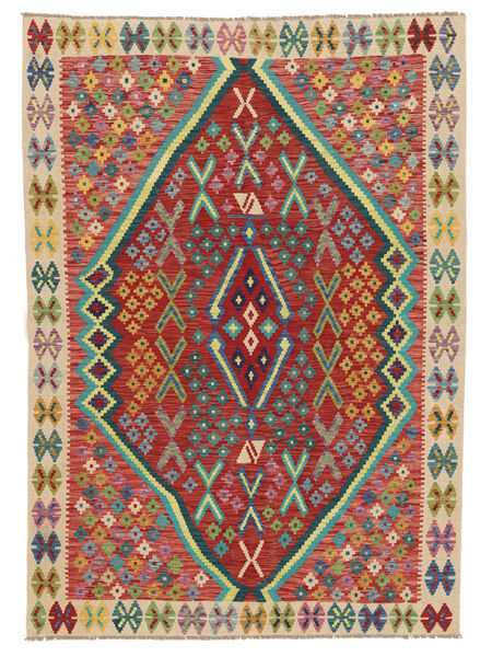 Kelim Afghan Old Stil Teppich 175X243 Dunkelrot/Orange Wolle, Afghanistan Carpetvista