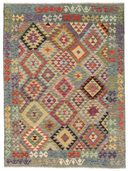  178X240 Kelim Afghan Old Stil Teppich Grün/Dunkelgrün Afghanistan Carpetvista