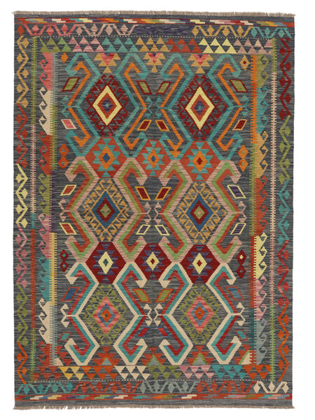 174X243 Kelim Afghan Old Style Teppe Orientalsk Svart/Mørk Rød (Ull, Afghanistan) Carpetvista