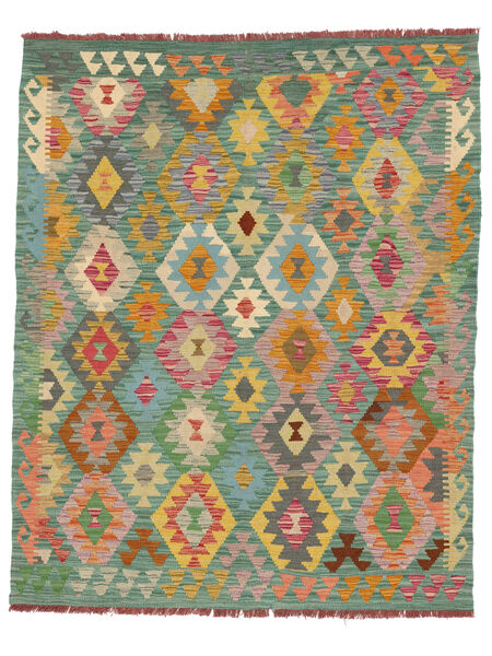 Kelim Afghan Old Stil Teppich 156X193 Grün/Dunkelgrün Wolle, Afghanistan Carpetvista