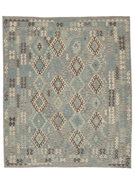 258X296 Tapis Kilim Afghan Old Style D'orient Vert/Jaune Foncé Grand (Laine, Afghanistan) Carpetvista