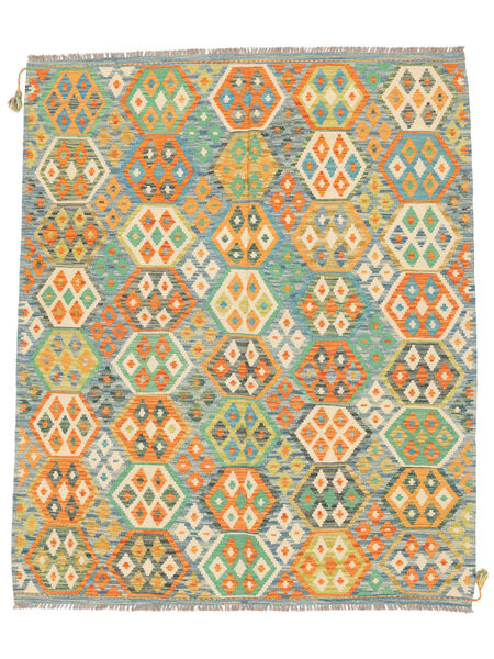  Kilim Afegão Old Style Tapete 168X201 Lã Laranja/Verde Escuro Carpetvista