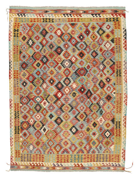  253X353 Kelim Afghan Old Stil Teppich Grün/Dunkelrot Afghanistan Carpetvista