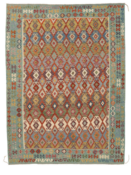 275X369 Kelim Afghan Old Style Teppe Orientalsk Brun/Grønn Stort (Ull, Afghanistan) Carpetvista