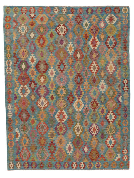 Tapete Kilim Afegão Old Style 263X345 Castanho/Vermelho Escuro Grande (Lã, Afeganistão)