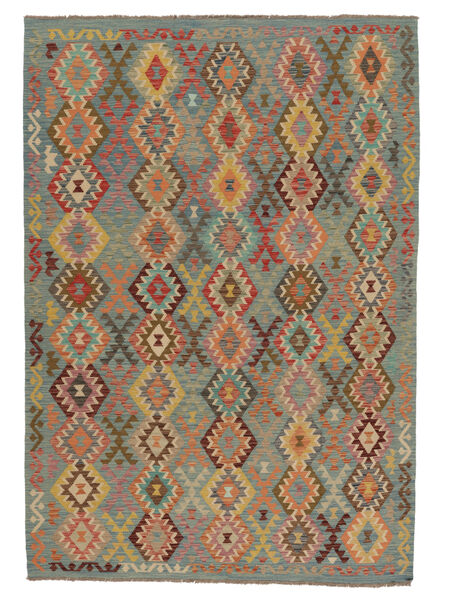  Kilim Afghan Old Style Tapis 205X295 De Laine Marron/Vert Foncé Carpetvista