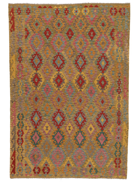  200X294 Kelim Afghan Old Style Matot Matto Ruskea/Tummanpunainen Afganistan Carpetvista