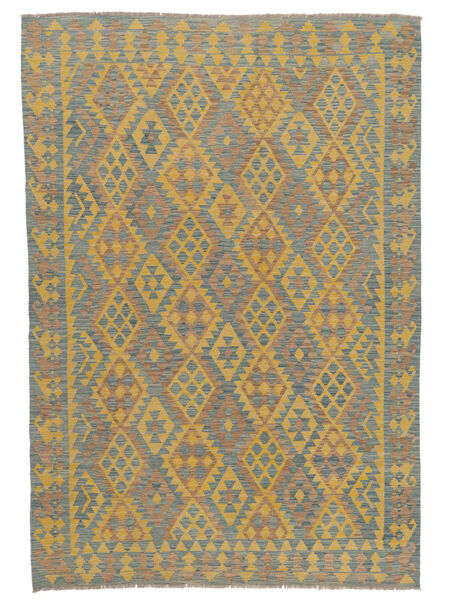  Oosters Kelim Afghan Old Style Vloerkleed 204X295 Bruin/Donkergroen Wol, Afghanistan Carpetvista