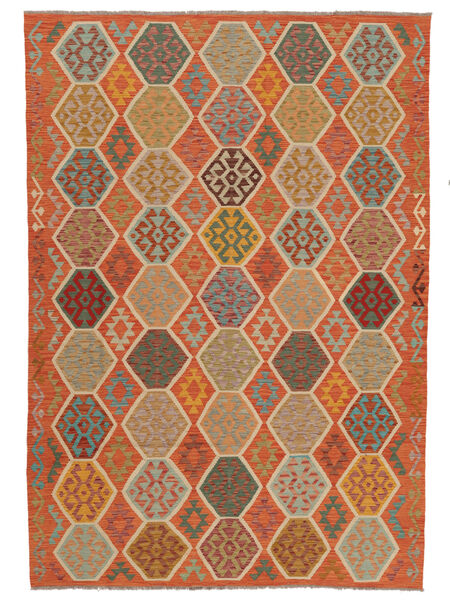 203X291 Tapete Kilim Afegão Old Style Oriental Castanho/Vermelho Escuro (Lã, Afeganistão) Carpetvista