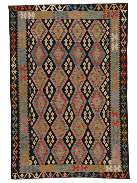  205X299 Kelim Afghan Old Stil Teppich Schwarz/Braun Afghanistan Carpetvista