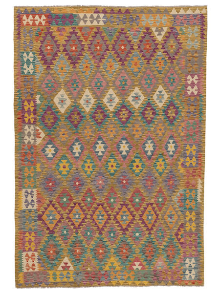  Kilim Afegão Old Style Tapete 201X295 Lã Castanho/Verde Escuro Carpetvista