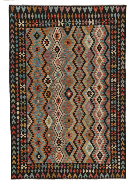 199X293 Kelim Afghan Old Style Tæppe Orientalsk Sort/Brun (Uld, Afghanistan) Carpetvista