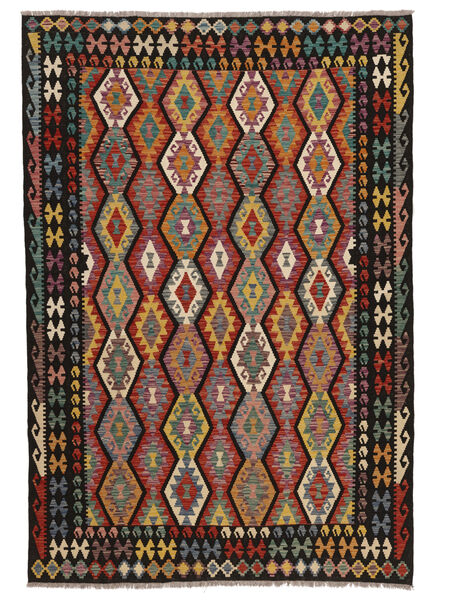 Tappeto Orientale Kilim Afghan Old Style 207X305 Nero/Rosso Scuro (Lana, Afghanistan)