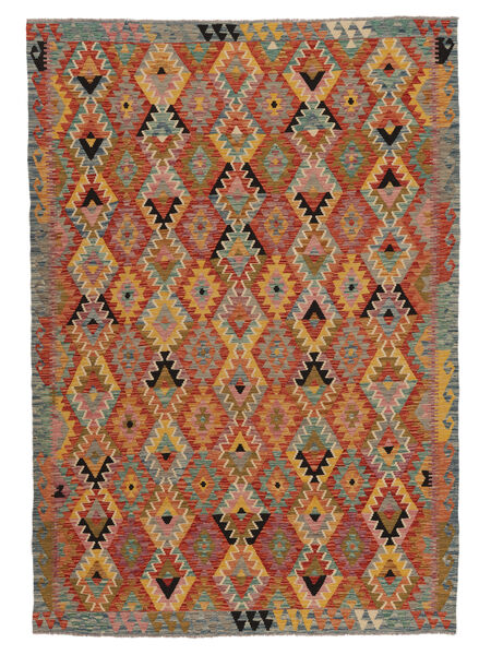  Kelim Afghan Old Style Tæppe 204X290 Brun/Mørkerød Carpetvista