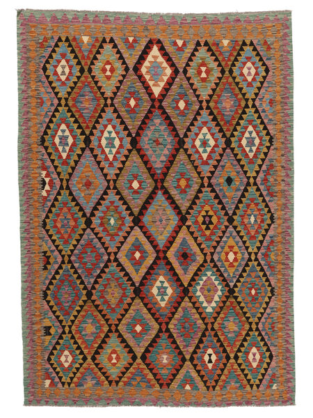  Orientalischer Kelim Afghan Old Stil Teppich 205X291 Dunkelrot/Braun Wolle, Afghanistan Carpetvista