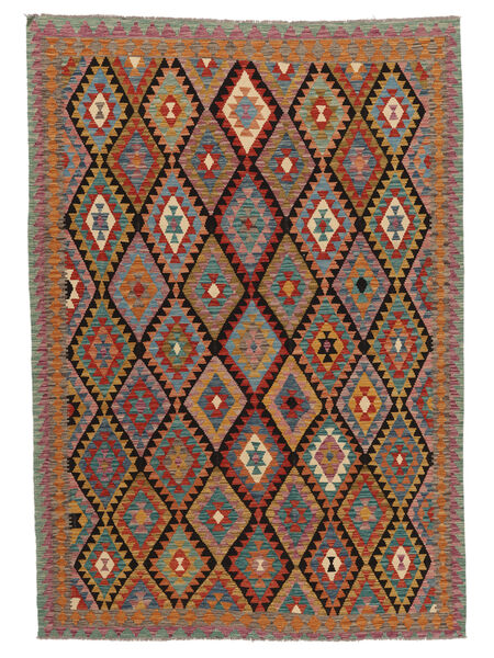  Kilim Afghan Old Style Alfombra 205X291 De Lana Rojo Oscuro/Marrón Carpetvista