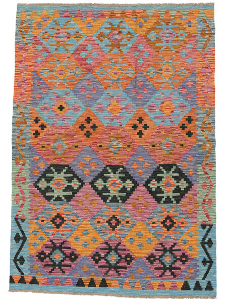 123X172 Kilim Afghan Old Style Rug Oriental Dark Grey/Red (Wool, Afghanistan) Carpetvista