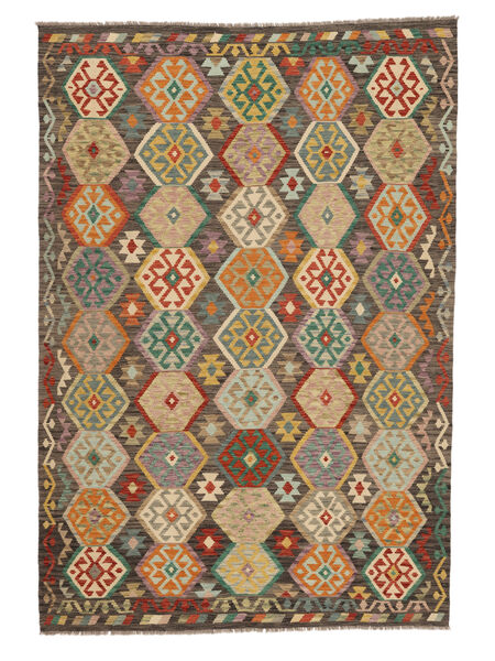  Kilim Afegão Old Style Tapete 202X292 Lã Castanho/Verde Escuro Carpetvista