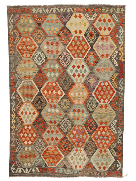 195X293 Tappeto Orientale Kilim Afghan Old Style Marrone/Arancione (Lana, Afghanistan) Carpetvista