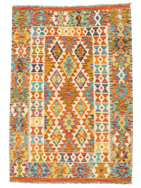  129X183 Kelim Afghan Old Stil Teppich Orange/Dunkelgelb Afghanistan Carpetvista