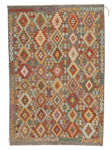 Tapete Oriental Kilim Afegão Old Style 203X296 Castanho/Verde Escuro (Lã, Afeganistão)