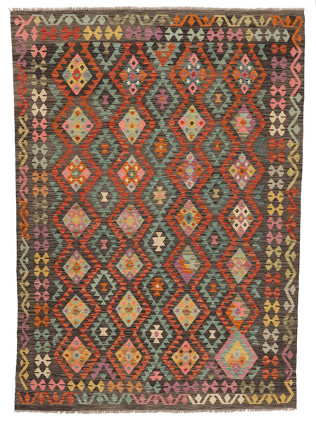  203X289 Kelim Afghan Old Stil Teppich Braun/Schwarz Afghanistan Carpetvista