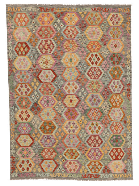 205X290 Tapete Kilim Afegão Old Style Oriental Castanho/Verde (Lã, Afeganistão) Carpetvista