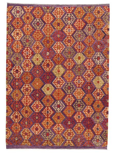 211X294 Alfombra Oriental Kilim Afghan Old Style Rojo Oscuro/Marrón (Lana, Afganistán) Carpetvista