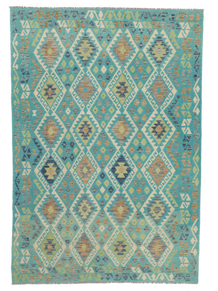  Orientalischer Kelim Afghan Old Stil Teppich 208X298 Dunkeltürkis/Grün Wolle, Afghanistan Carpetvista