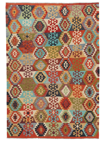  Kelim Afghan Old Style Matot 204X297 Ruskea/Tummanpunainen Carpetvista
