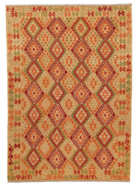 Tapete Oriental Kilim Afegão Old Style 210X295 Castanho/Vermelho Escuro (Lã, Afeganistão)