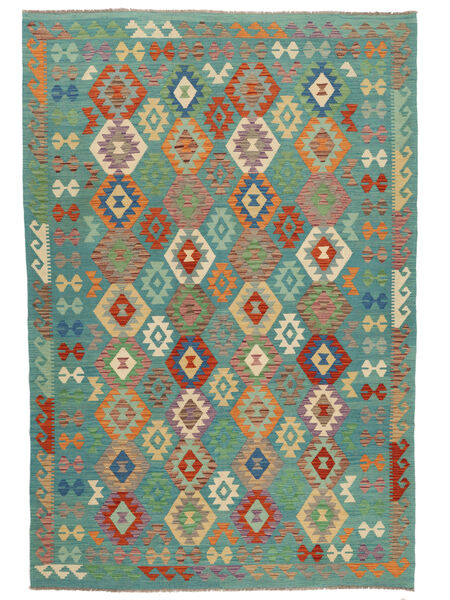 210X300 絨毯 キリム アフガン オールド スタイル オリエンタル グリーン/ダークレッド (ウール, アフガニスタン) Carpetvista