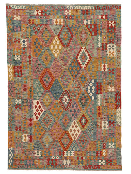  Kilim Afegão Old Style Tapete 204X296 Lã Castanho/Verde Carpetvista
