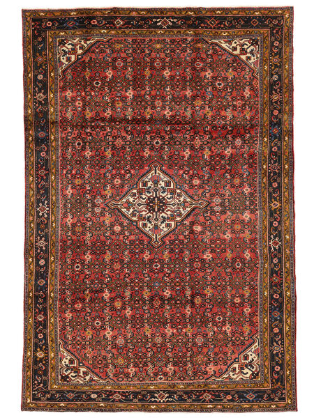  Persischer Hosseinabad Teppich 206X307 Schwarz/Dunkelrot (Wolle, Persien/Iran)