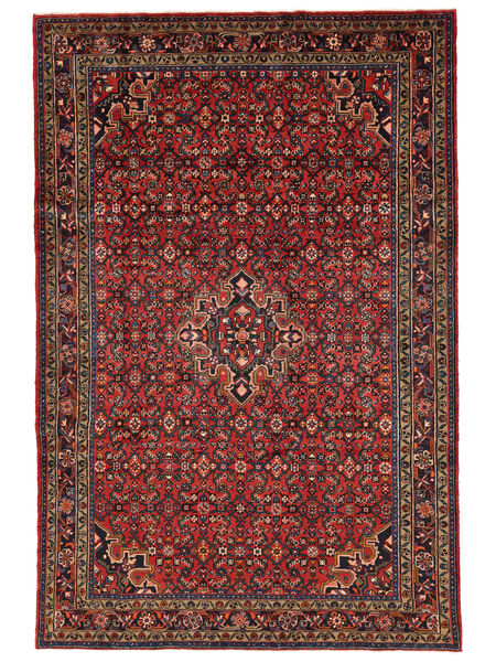 214X320 絨毯 ホセイナバード オリエンタル ブラック/ダークレッド (ウール, ペルシャ/イラン) Carpetvista