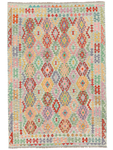 206X300 Tapete Kilim Afegão Old Style Oriental Verde/Castanho (Lã, Afeganistão) Carpetvista