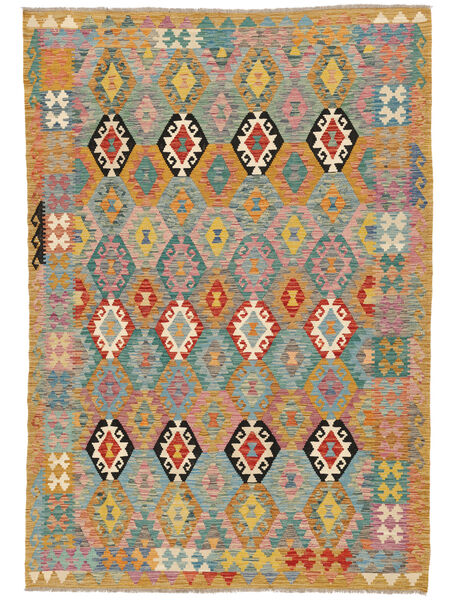絨毯 オリエンタル キリム アフガン オールド スタイル 210X295 グリーン/茶色 (ウール, アフガニスタン)
