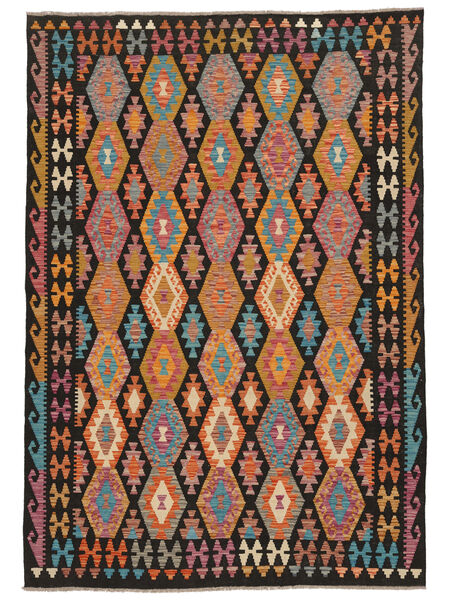 211X301 Tapete Kilim Afegão Old Style Oriental Preto/Castanho (Lã, Afeganistão) Carpetvista