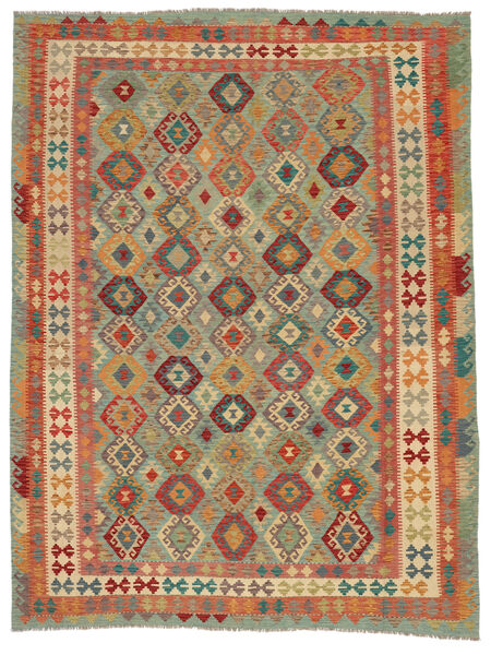 Kelim Afghan Old Stil Teppich 296X397 Braun/Grün Großer Wolle, Afghanistan Carpetvista