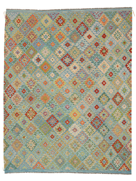 305X392 Kelim Afghan Old Stil Teppich Orientalischer Grün/Dunkelgelb Großer (Wolle, Afghanistan) Carpetvista