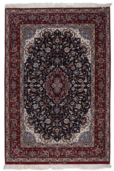  108X160 Isfahan Silke Renning Teppe Svart/Mørk Rød Persia/Iran